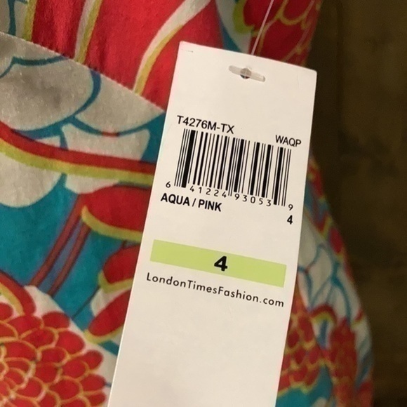 London Times aqua pink white tropical floral sleeveless sundress shift dress  4 - Picture 6 of 12